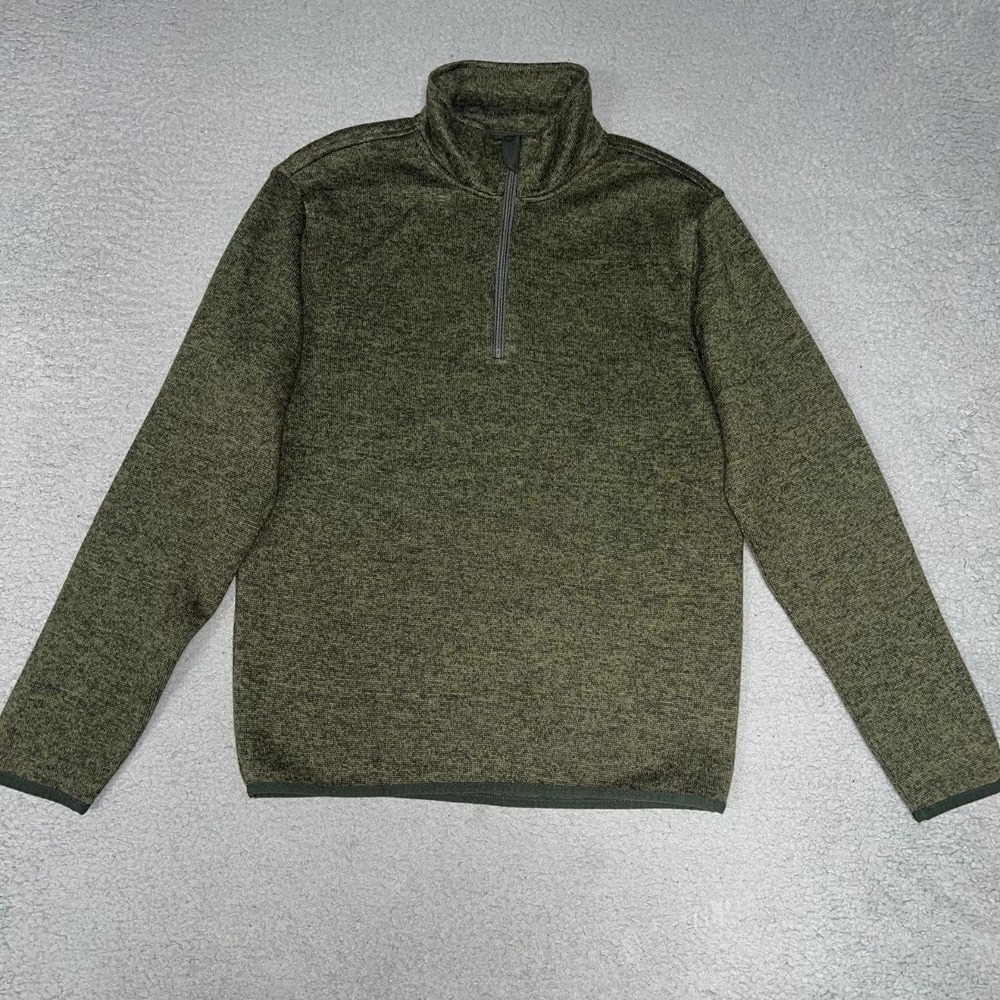J Crew Authentic Sweater Men Sz S Olive Green Fleece 1/4 Zip Pullover Sweatshirt